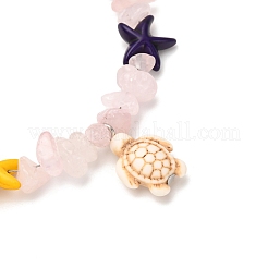 Armbänder-Sets mit natürlichen Rosenquarzsplittern und Seesternperlen sowie synthetischen türkisfarbenen Schildkröten-Charms&nbsp;BJEW-JB12405-03