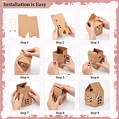 Boîtes à bonbons pliantes en papier en forme de maison avec fenêtre creuse et poignées en corde&nbsp;CON-WH0092-17B