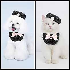Conjuntos de collar y sombrero para mascotas con lazo de poliéster&nbsp;AJEW-WH20019-84A