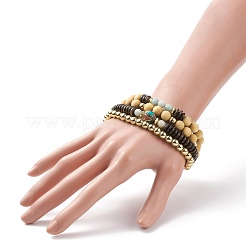 4 pz 4 braccialetti elastici in legno con fiori naturali in amazonite ed ematite sintetica con perline indonesiane&nbsp;BJEW-JB08360