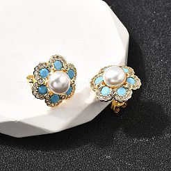 Aretes de circonita cúbica transparente con micropavé de latón y flores&nbsp;EJEW-A135-21G