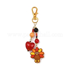 Decorazioni pendenti a forma di tacchino in silicone e perline di vetro fatte a mano per il giorno del Ringraziamento&nbsp;HJEW-MZ00272