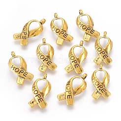Pendentifs message en alliage de style tibétain mot sculpté hope ruban de conscience de cancer du sein &nbsp;X-TIBEP-S278-AG-FF