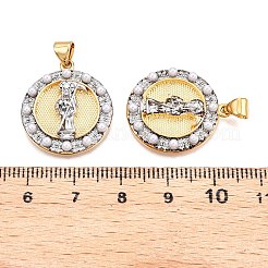 Colgantes de latón con micropavé de circonitas cúbicas y perlas de imitación ABS&nbsp;KK-T070-20G