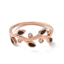Anillo de dedo de hoja de rhinestone de cristal con esmalte&nbsp;RJEW-D120-20B-RG