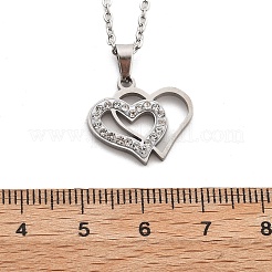Collar de cadena tipo cable con colgante de corazón de rhinestone de cristal de acero inoxidable 304 para mujer&nbsp;LS-NJEW-Z056-01B-P