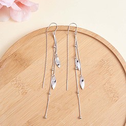 Boucles d'oreilles pendantes en argent sterling plaqué rhodium anti-ternissement avec 925 feuille et pampille en chaîne&nbsp;JE1042A
