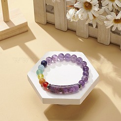 Stretch-Armband mit natürlichen Amethyst-Rechtecken und gemischten Steinperlen&nbsp;BJEW-JB08981-02