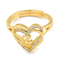 Anillos ajustables de circonita cúbica transparente con micropavé de latón chapado en forma de corazón y letras para mujer&nbsp;RJEW-I105-01G-Z