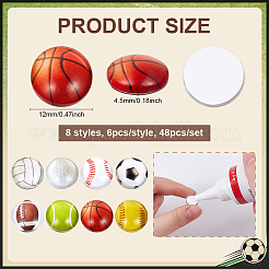 48 Stück 8 Stile Sportball Thema Glascabochons&nbsp;GLAA-PH0004-18