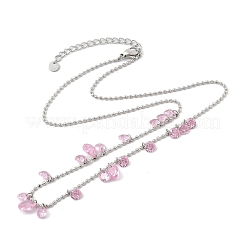 Colliers en acier inoxydable 304 avec pendentif en forme de larme et de boule ronde plate en zircone cubique pour femmes&nbsp;NJEW-F328-11P-08