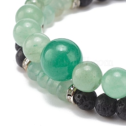 2pcs 2 style ensemble de bracelets extensibles en aventurine verte naturelle et pierre de lave&nbsp;BJEW-JB08475