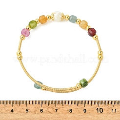 Bracciali rigidi da donna in rame con perline di tormalina naturale e perle d'acqua dolce&nbsp;BJEW-JB13987-01