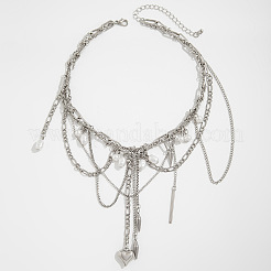 Colliers plastron en acier inoxydable 201 avec pendentif en forme de cœur conique et pompon en perles d'imitation&nbsp;WGAF7CC-01
