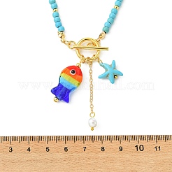 Collares de verano hechos a mano con colgantes de peces y estrellas de mar coloridos&nbsp;NJEW-TA00240