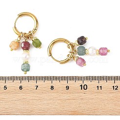 Pendientes colgantes de perlas cultivadas naturales de agua dulce y turmalinas multicolores naturales.&nbsp;EJEW-JE07460