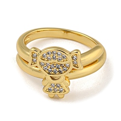 Anelli doppi per ragazza in ottone con micro pavé di zirconi trasparenti&nbsp;RJEW-Z050-22G