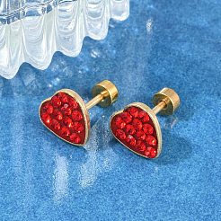 Fake-Ohrstecker aus Herz-Glas und Polymer-Ton mit Strassen&nbsp;EJEW-H105-28G