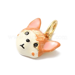 Encantos de esmalte de circonita cúbica micro pavimentados de latón chapado en estante con cabeza de gato&nbsp;KK-G504-14G