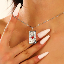 Collane con ciondolo a forma di carta dei tarocchi dell'amore in ottone smaltato rosso&nbsp;WH-WGEA1FC-01