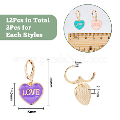12 stücke 6 farben herz mit wort liebe emaille baumeln ohrringe&nbsp;EJEW-DC0001-26
