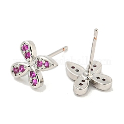 Orecchini a bottone con micro pavé di zirconi chiari in ottone placcato cremagliera&nbsp;EJEW-N055-02P-02-RS