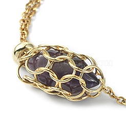 Braccialetti con cursore a maglie bullet con ametista naturale&nbsp;BJEW-JB09902-05