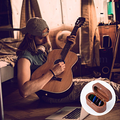 Boîte de rangement ovale en bois à 1 compartiments avec couvercle magnétique pour médiators de guitare&nbsp;OBOX-DC0001-03A