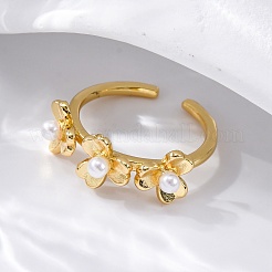 Offene Manschettenringe aus Messing mit Blumenmuster für Damen&nbsp;RJEW-G341-01G