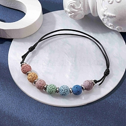Bracelets de perles tressées rondes en pierre de lave naturelle teinte&nbsp;BJEW-JB09907