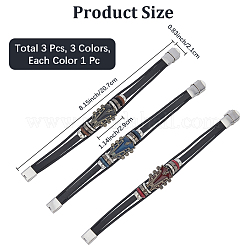 3 Stück 3-farbige Armbänder aus Legierung und Lederkordel für Damen und Herren&nbsp;BJEW-CL0001-25