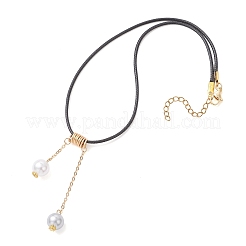 Collar con borla redonda de perla de imitación de plástico ABS para mujer&nbsp;NJEW-JN05610-02