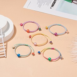 5pcs 5pcs ensemble de bracelets de perles tressées rondes en bois naturel&nbsp;BJEW-JB08807