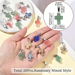 20 pendentif croix en verre de quartz cerise/quartz rose naturel/aventurine verte/agate folle/unakite/cristal de quartz/jaspe à pois bleus&nbsp;G-YW0002-28