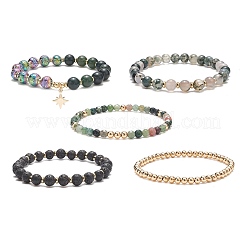 5 stücke 5 stil natürliche gemischte edelstein perlen stretch armbänder set&nbsp;BJEW-JB09002