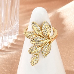 Bagues ouvertes en laiton avec micro pavé de zircons cubiques transparents pour femmes&nbsp;RJEW-G343-27G