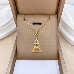 Collier avec pendentif tour Eiffel en laiton micro pavé et zircone cubique transparente&nbsp;FS-WG3E8D3-01