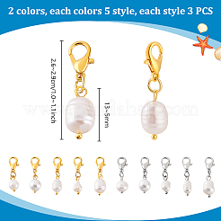 30 pièce 5 styles de décorations de pendentif en perles d'eau douce de culture naturelles&nbsp;HJEW-PH02071