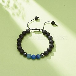 Bracelet en perles rondes tressées en aventurine bleue naturelle & pierre de lave & hématite synthétique&nbsp;BJEW-JB08387-07