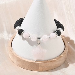 Bracelets à breloques en quartz rose naturel de Madagascar&nbsp;BJEW-JB13707-01
