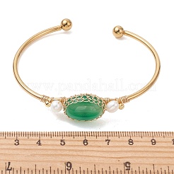 Brazaletes de ágata natural envueltos en alambre&nbsp;BJEW-TA00742