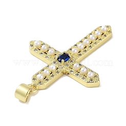 Colgantes de perlas de imitación y circonita cúbica micropavé de latón chapado en estante&nbsp;KK-R163-02G-02