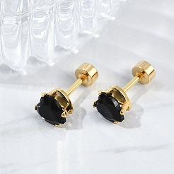 Bouchons d'oreille faux en verre en forme de cœur&nbsp;EJEW-H105-25G-E