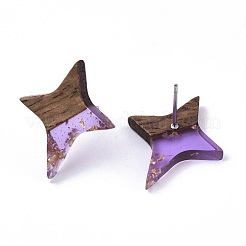 Boucles d'oreilles en résine transparente et bois de noyer&nbsp;EJEW-N017-004A-A03