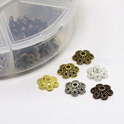 1 6 Feld Farbe tibetischen Stil Legierung Blume Perlkappen&nbsp;TIBE-X0010-RS-B