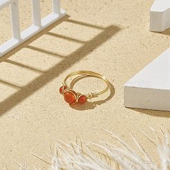 Anello da dito con perline intrecciate rotonde in pietre preziose naturali&nbsp;RJEW-JR00550