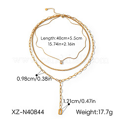 Colliers pour femmes avec pendentif rectangulaire à pompon en acier inoxydable 304 et chaîne à un rang.&nbsp;WGAA594-01