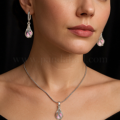 2 Farben Schmuckset mit Halsketten und Creolen in Tropfenform aus Messing und Zirkonia für Damen&nbsp;SJEW-HY0001-20