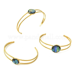 Ensemble de 3 bracelet jonc ouvert en acier inoxydable 304 et nacre d'ormeau naturelle&nbsp;BJEW-JB14413-01