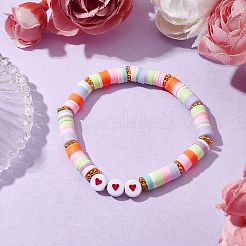 Handgemachte elastische Armbänder im Boho-Stil aus Polymer-Ton-Scheiben und Acryl-Herzenperlen für Damen&nbsp;BJEW-JB10769